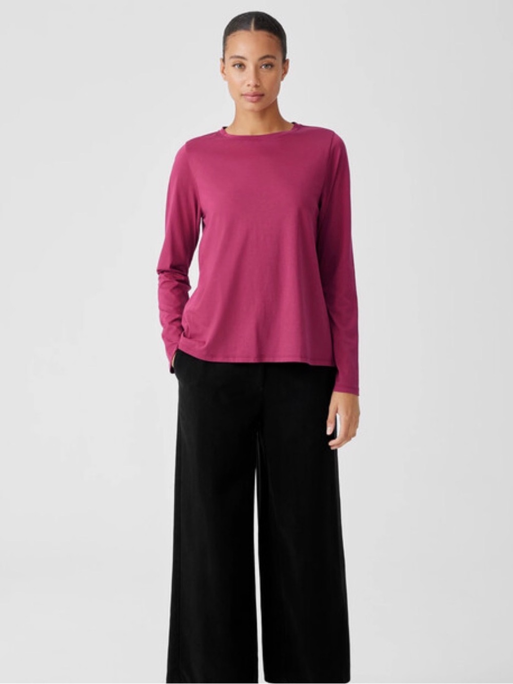 Eileen Fisher Long-Sleeve Crewneck Top in Deep Raspberry 1 x